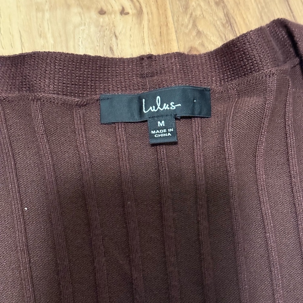 Lulu's Deep Brown Ribbed Cardigan - Picture 2 of 3